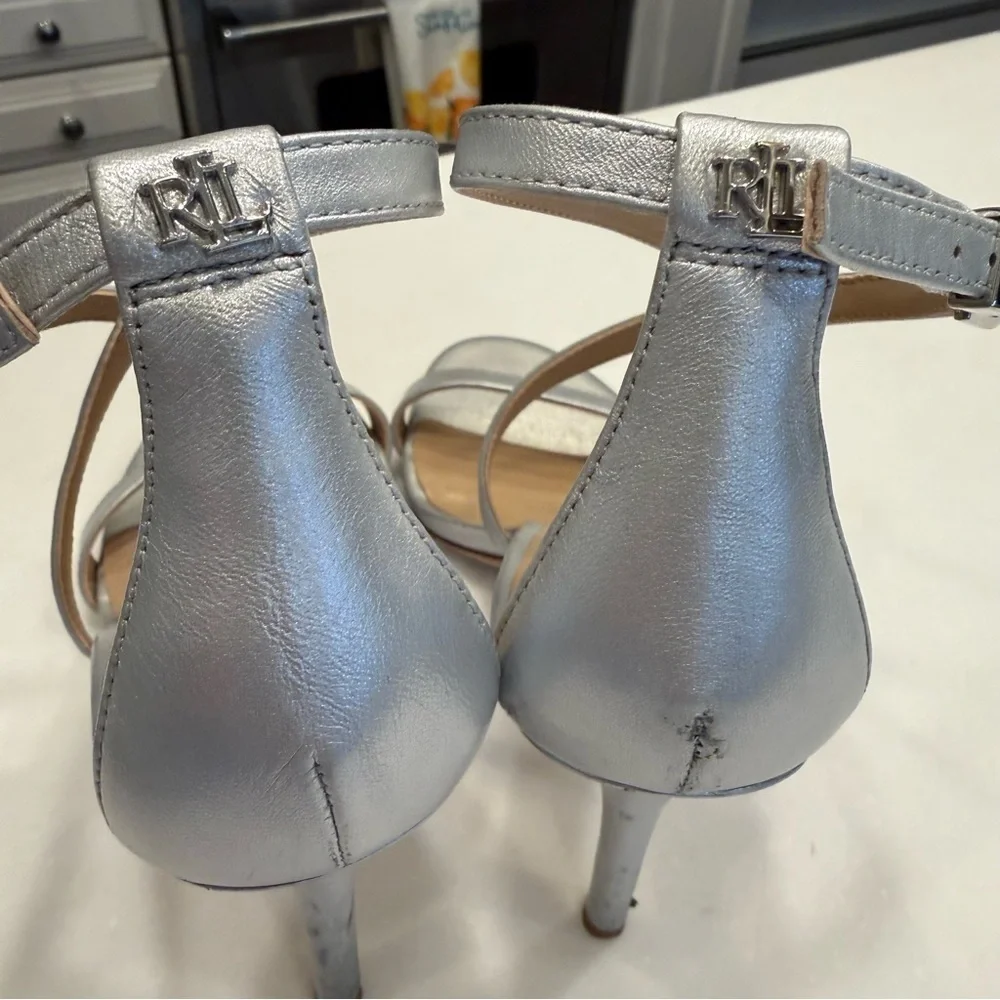 Coach Strappy High Heel Sandals Silver Sz 8.5 B EUC